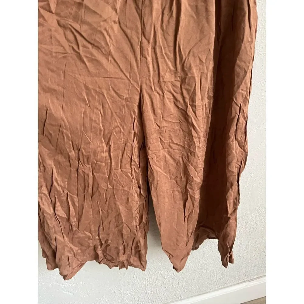 Coeur de Vague Woman Brown Ruffle Crop Off Shoulder Jumpsuit , Size Large